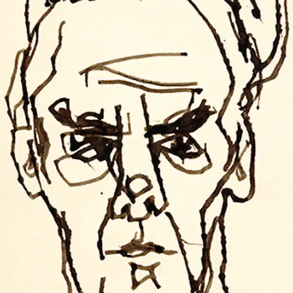 Ink portrait of a man with exaggerated features