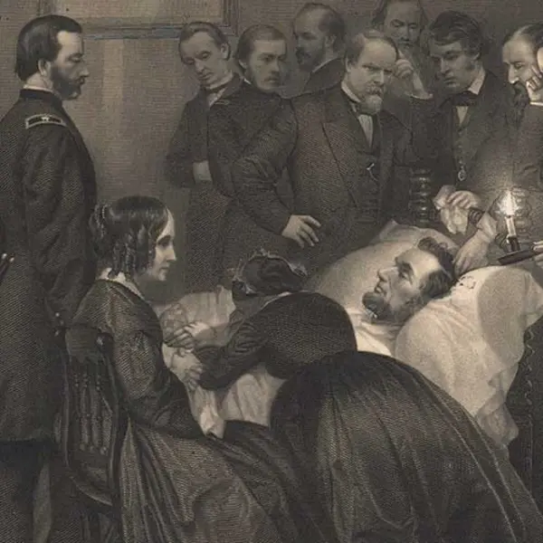 Engraving of Lincoln on his death bed