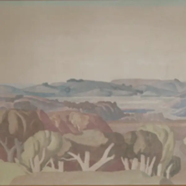 3 panel landscape of desert in watercolor