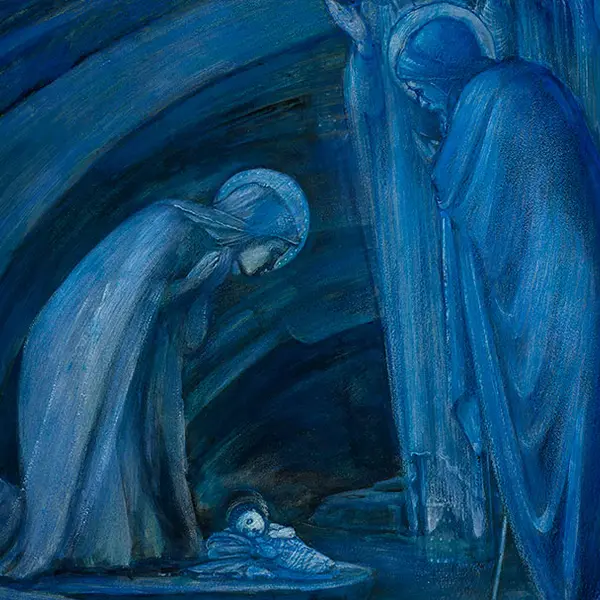 Detail of the lower portion of The Nativity, by Edward Coley Burne-Jones