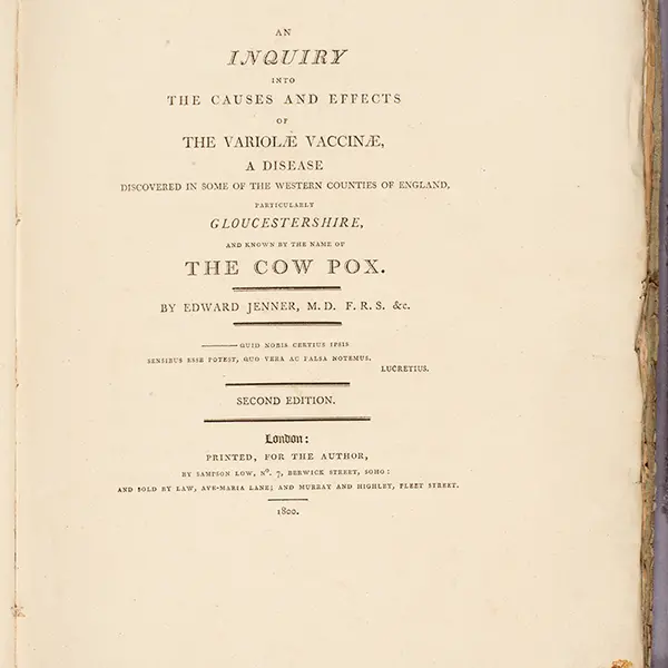 Detail of the title page of Edward Jenner’s An inquiry into the causes and effects of the variolæ vaccinæ
