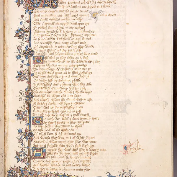 The first page of the General Prologue in the Ellesmere Chaucer