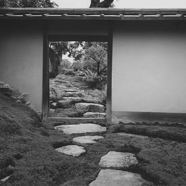 Yasuhiro Ishimoto, Stepping-stones from the Imperial Carriage Stop to the Gepparo, Katsura Imperial Villa, 1954, gelatin silver print © Kochi Prefecture, Ishimoto Yasuhiro Photo Center.