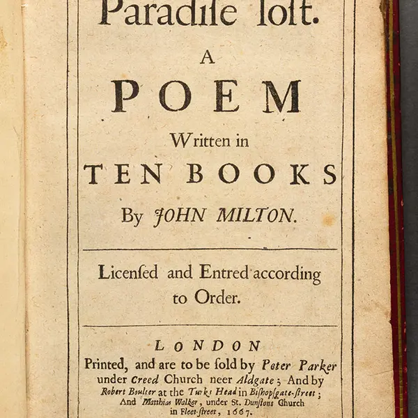 The title page of the first edition of Paradise Lost, 1667, by John Milton 