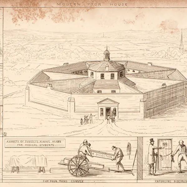 Illustration of a prison from the 19th century