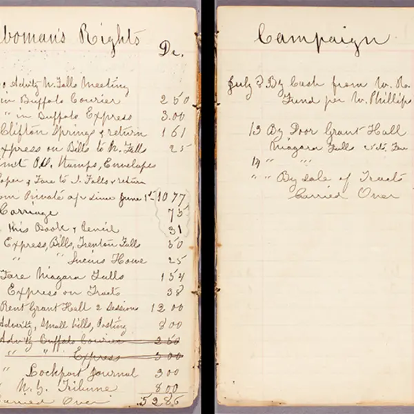 Detail of two pages from Susan B. Anthony account book
