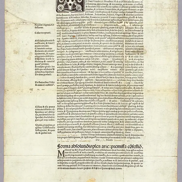 Detail of papal indulgence issued by Pope Leo X in 1515