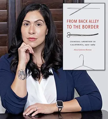 A person poses for the camera + a book cover set over their shoulder.