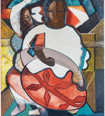 Abstract painting of figures.