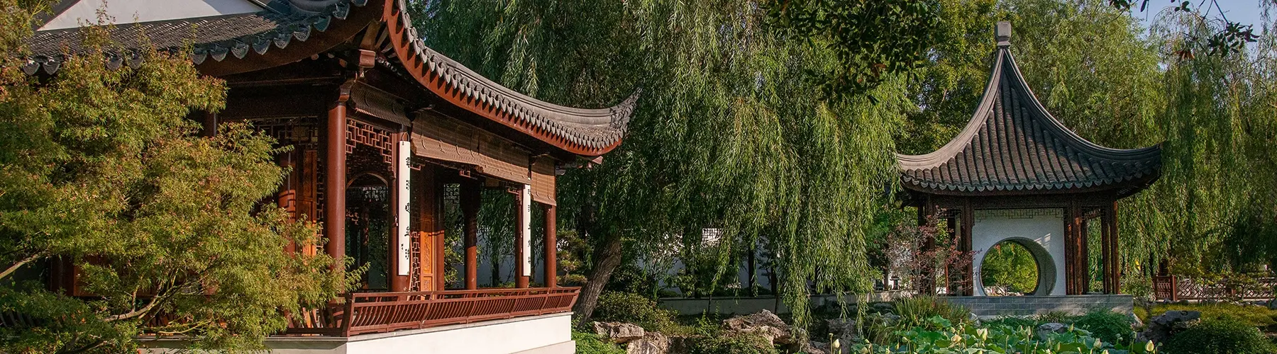 chinese garden with pavilions