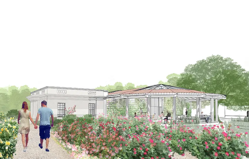 Elevation drawing shows what will be the Shakespeare Room, a new pavilion opening onto the Shakespeare Garden.