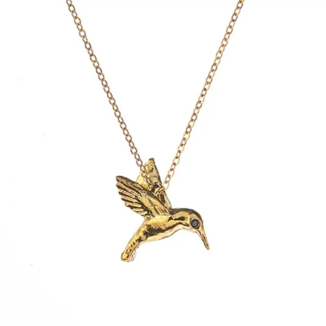 Black Diamond–Eyed Hummingbird Necklace with a 14K gold-filled 16" chain