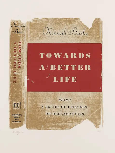 Torn book cover with a tan background and red rectangle, with the words "Toward a Better Life"