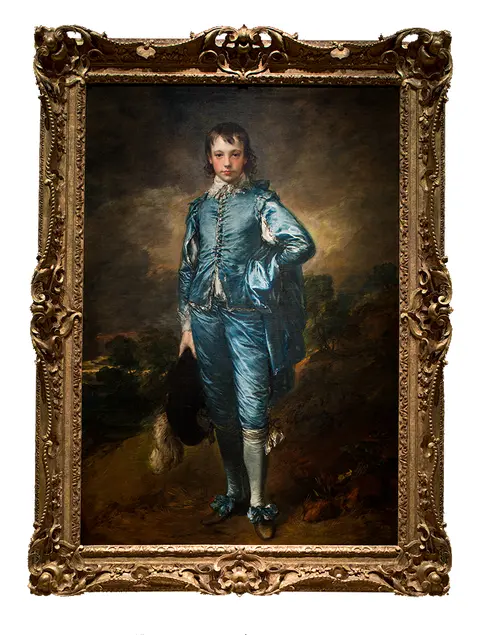 A painting of a boy in blue clothing.