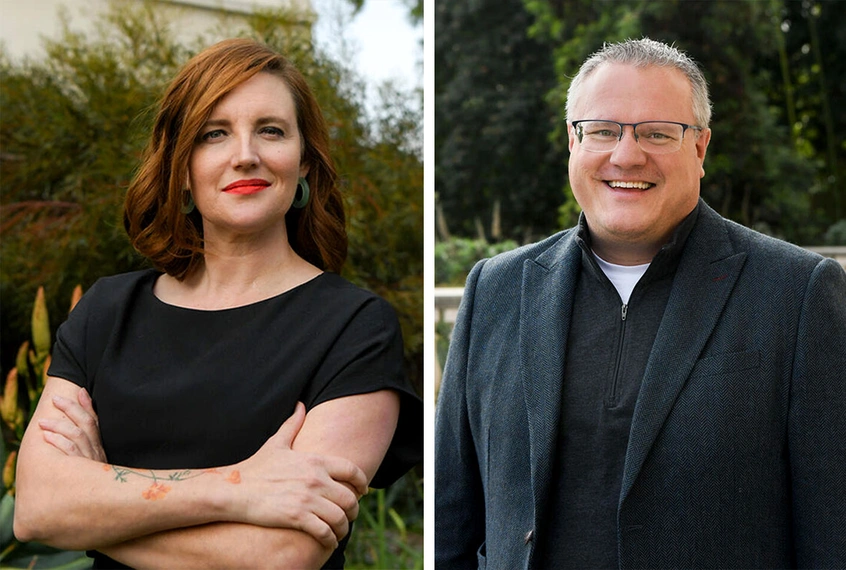 Side-by-side photos of two people smiling at the camera.