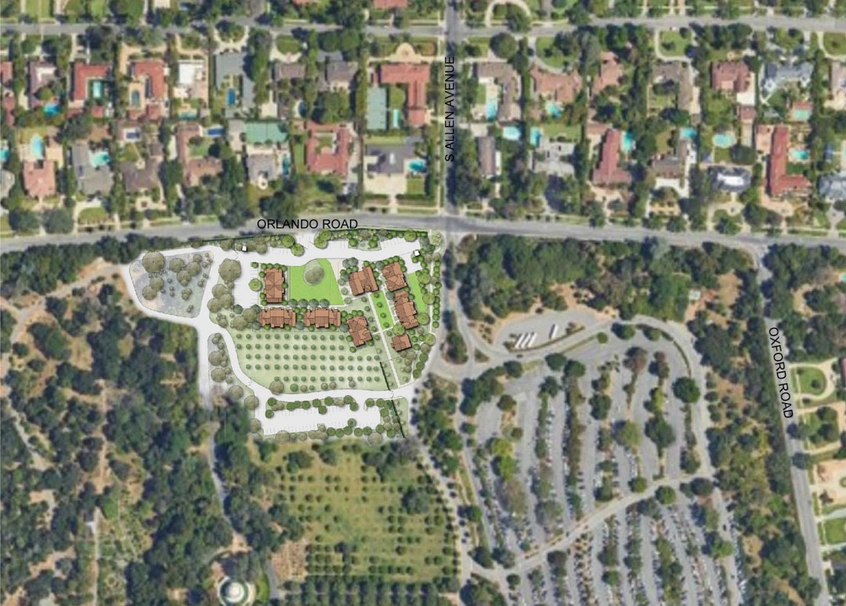 Aerial view of a neighborhood filled with trees.