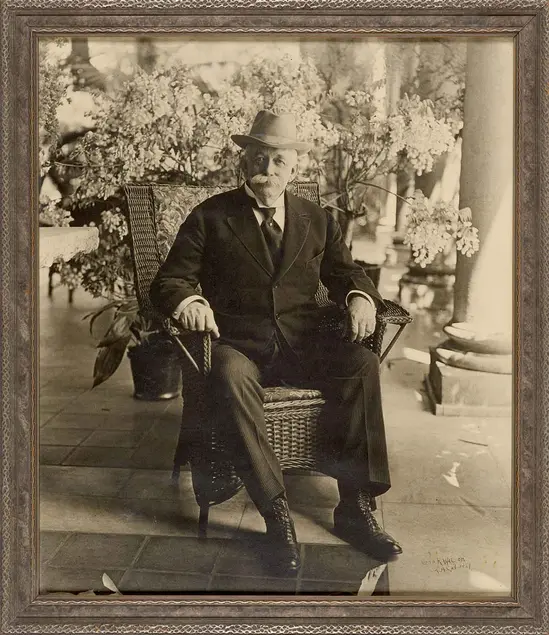George R. Watson, Portrait of Henry E. Huntington on Loggia of San Marino Residence, April 1919; printed 1927. Gelatin silver print, 22 x 18 3/4 in. The Huntington Library, Art Museum, and Botanical Gardens.