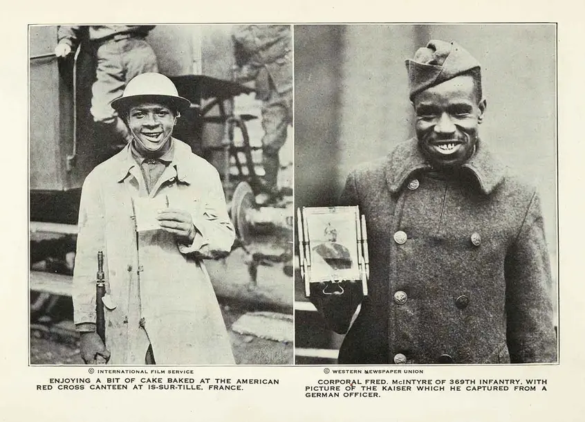 International Film Service and Western Newspaper Union, photographs from William Allison Sweeney (1851–1921), History of the American Negro in the Great World War: His Splendid Record in the Battle Zones of Europe, 1919. Chicago: Cuneo-Henneberry. The Huntington Library, Art Museum, and Botanical Gardens.