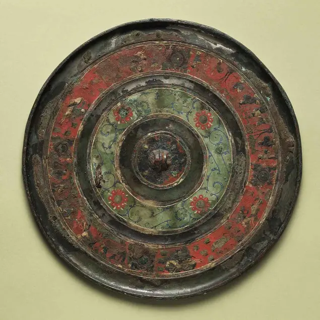 Mirror with Riders and Figures in Landscape, China, Warring States period (450–221 BCE) to Western Han dynasty (206 BCE–8CE)