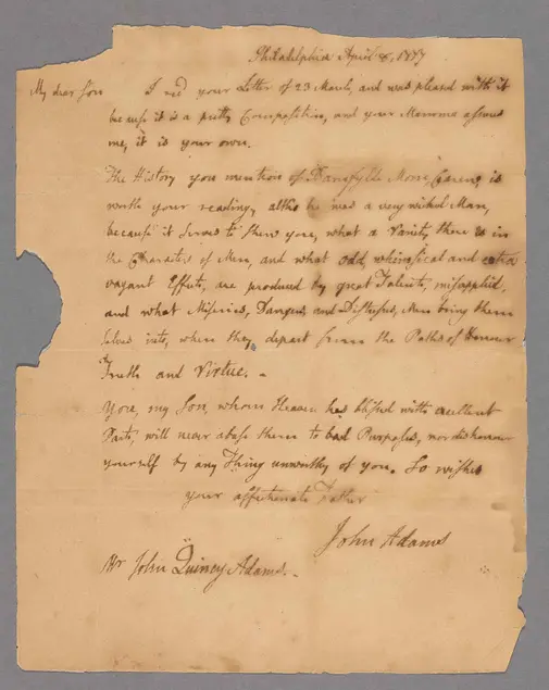 John Adams, letter to John Quincy Adams, April 8, 1777. The Shapiro Collection.