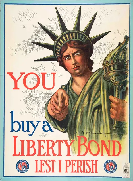 You / Buy a Liberty Bond Lest I Perish, United States, 1917, Charles Raymond Macauley (1871–1934), color lithograph, 40 ¼  × 29 ¾ in. The Huntington Library, Art Collections, and Botanical Gardens, gift of Charles Heartwell.