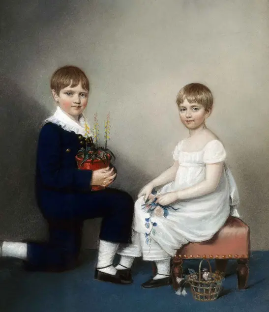 Charles Darwin, age 6, with his sister Catherine. Chalk drawing, 1816, by Ellen Sharples (1760–1849). By kind permission of Darwin Heirlooms Trust. © English Heritage Photo Library.