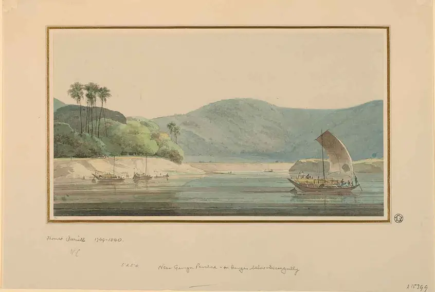 Thomas Daniell (British, 1749-1840), On the Ganges, ca. 1788, watercolor, Gilbert Davis Collection.