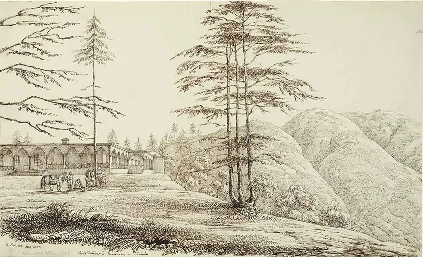 Col. George Francis White (British, 1808-1898), Lord Dalhousie's Residence, Simla, 1831, pen and ink.