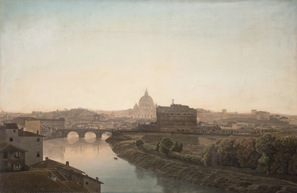 John Robert Cozens (British, 1752-1799), Rome from the Villa Madama, undated, watercolor, Gilbert Davis Collection.