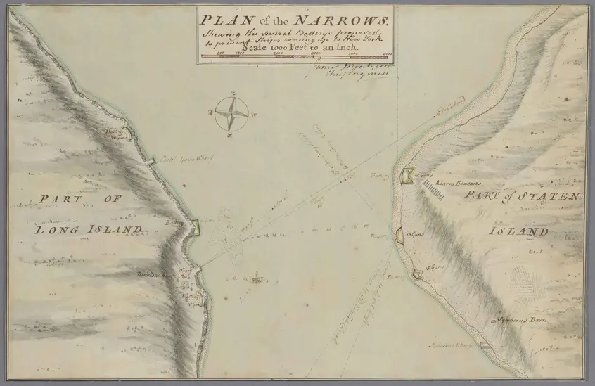 James Montresor, Plan of Narrows, approximately 1757, Kashnor Collection of Early American Maps. mss HM 15452