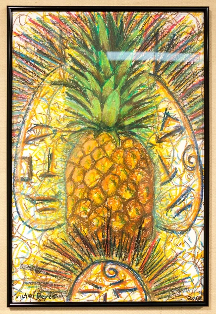 Victor Reyes, La Piña, oil pastel on paper, 2017