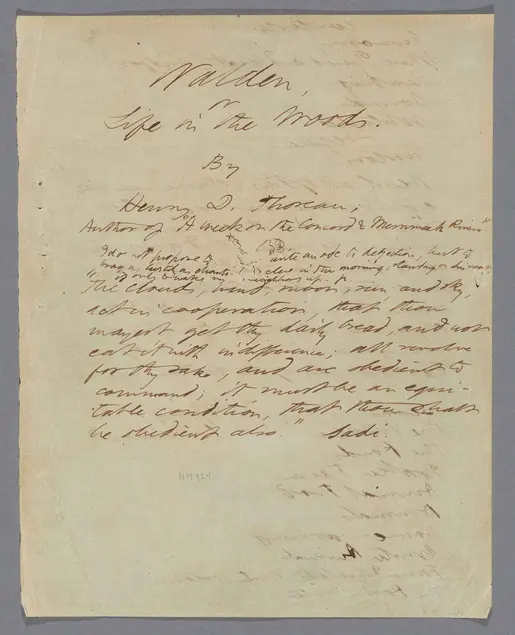Henry David Thoreau, Walden or Life in the Woods, Draft G, Feb. and March 1854. mssHM 924