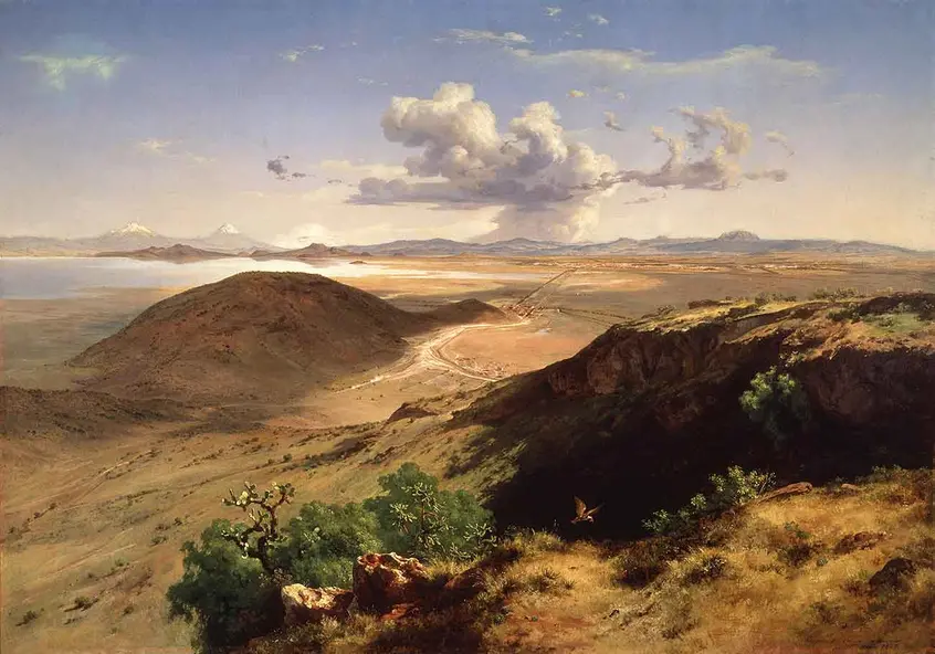 José María Velasco (1840–1912), Valle de México (The Valley of Mexico), 1877, oil on canvas, 63 3/16 × 90 7/16 in. Museo Nacional de Arte, INBA, Mexico City, SIGROPAM 24433. Reproduction authorized by the National Institute of Fine Arts and Literature, 2016.