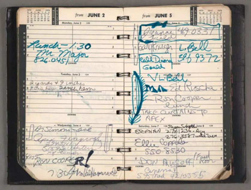 Eve Babitz’s diary (June 2-7, 1975).