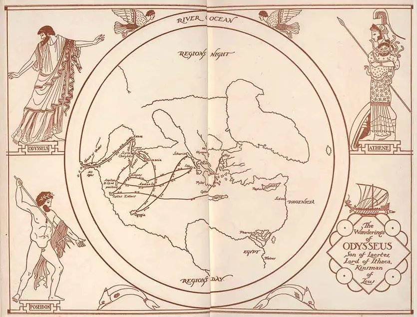 Map from front endpapers to The Odyssey of Homer
