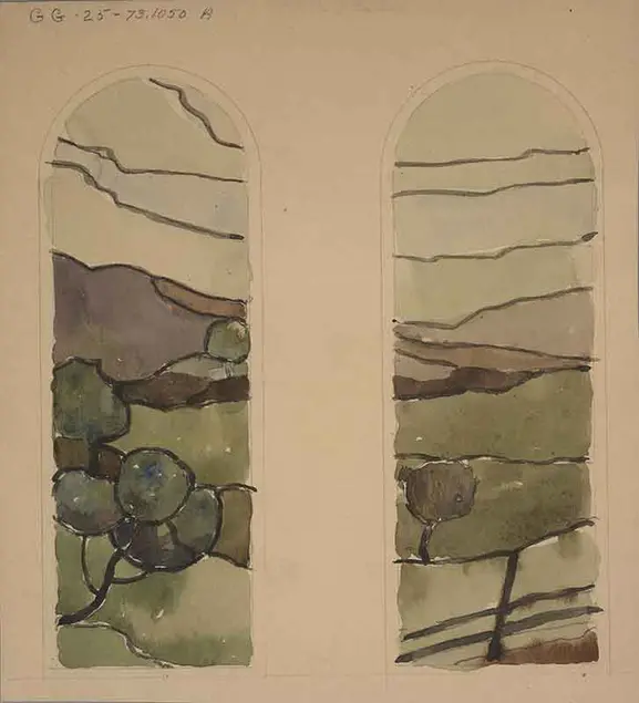 Stained glass window design by Charles Sumner Greene