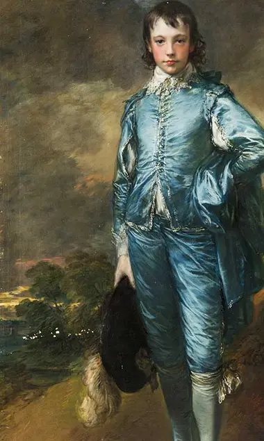 Detail view of The Blue Boy shown with visible damages