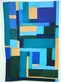 Quilt with hues of blue, green, and cream titled “Blues” by Loretta Bennett