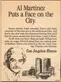 “Al Martinez Puts a Face on the City,” newspaper ad from the Los Angeles Times, ca. 1970–75. Huntington Library, Art Collections, and Botanical Gardens.