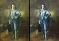 Side-by-side comparison of Thomas Gainsborough’s The Blue Boy. Pre-conservation (left), post-conservation (right). Photo: Christina Milton O’Connell. The Huntington Library, Art Museum, and Botanical Gardens.