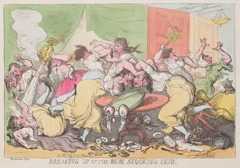 a group of women with angry faces fighting and disturbing the contents of a room