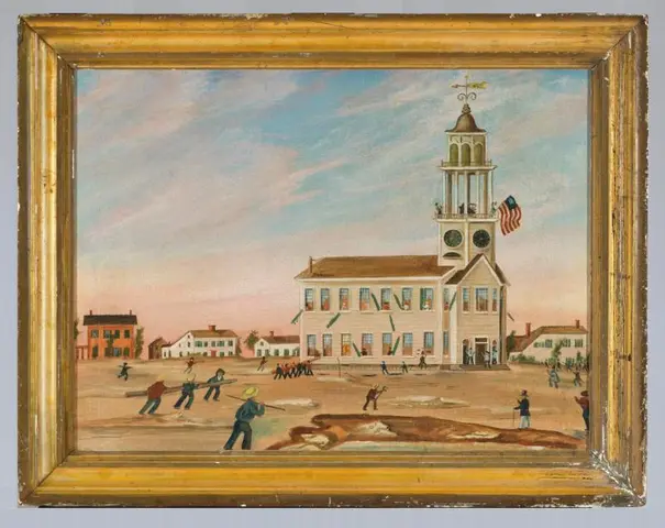 Attributed to John Hilling (American, 1822-1894), Before the burning of Old South Church in Bath, Maine, ca. 1854, oil on canvas. Jonathan and Karin Fielding Collection, L2015.41.177.1  