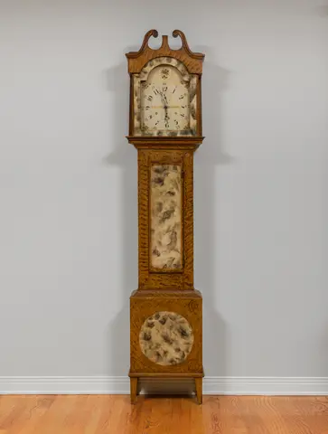 Riley Whiting (American, 1785–1835), Federal Tall Case Clock, Clock movement, Winchester, Connecticut, ca. 1820; Unknown, Painted case, probably Maine, 1820, spine, glass, wood, and paint. Jonathan and Karin Fielding Collection, L2015.41.23 
