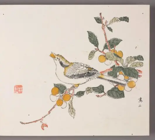 Bird Eating Fruit, 1633, ink on paper. From the Ten Bamboo Studio Manual of Calligraphy and Painting 竹齋書畫譜, compiled and edited by Hu Zhengyan 胡正言. The Huntington Library, Art Museum, and Botanical Gardens. 