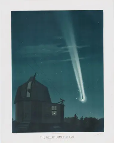 The great comet of 1881, Étienne Léopold Trouvelot, 1881, chromolithograph. Jay T. Last Collection. The Huntington Library, Art Museum, and Botanical Gardens. priJLC_SCI_002976.