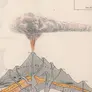 Color illustration of a volcano spewing lava and cloud.