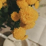 Yellow chrysanthemums over an open book, and a bowl with a whisk.