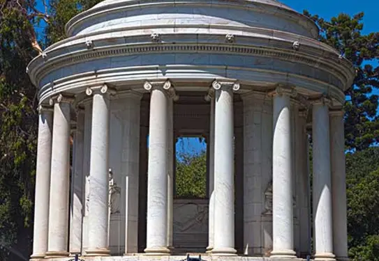photo of outdoor mausoleum, domed roof with columns circling