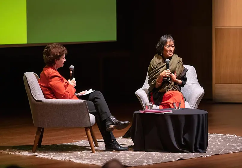 Karen R. Lawrence and Billie Tsien in conversation on a stage.