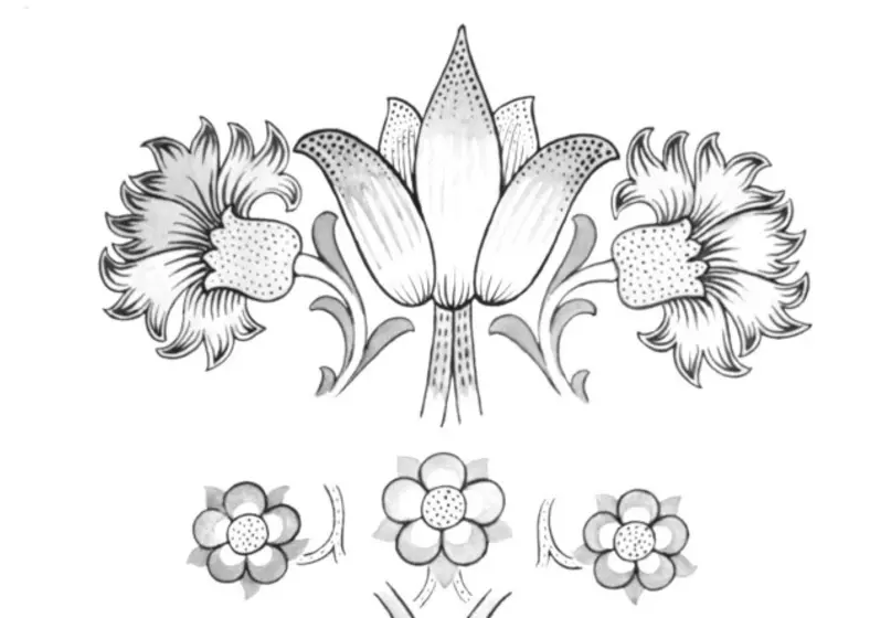 black and white abstract illustration of flowers and plants